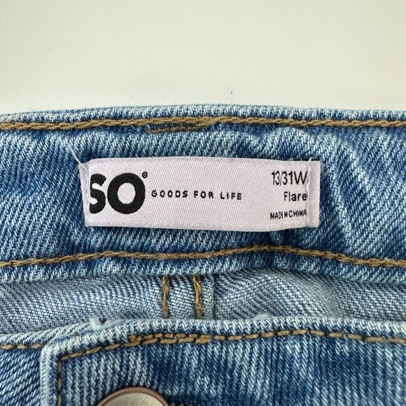 SO Flare Raw Hem Women's size 13 Panels Blue Denim Jeans - Picture 3 of 5